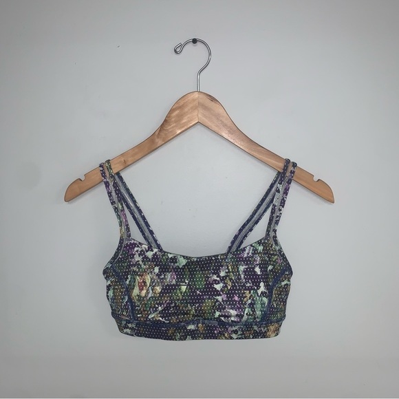 Lululemon Sports Bra Women’s Size 4 US Purple Green Floral Dotted “Straight Up” - Picture 2 of 12